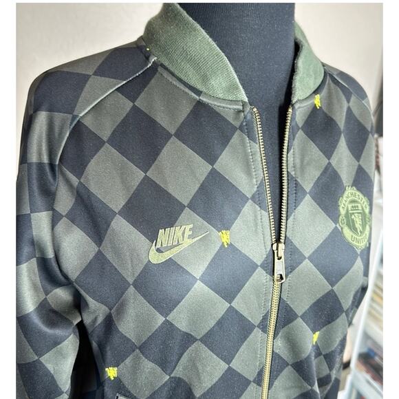 Nike Manchester United Soccer Club Zip Up Jacket Green Black Checkered Size S - Picture 6 of 13